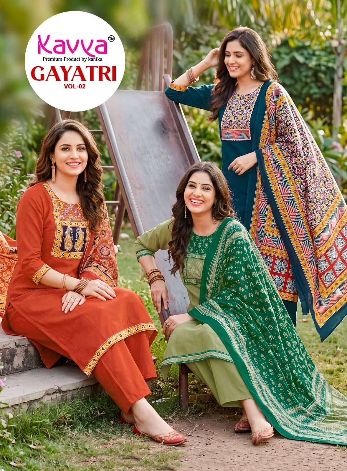 Kavya Gayatri Vol 2 Dhabu Cotton Kurti Pant Dupatta Set