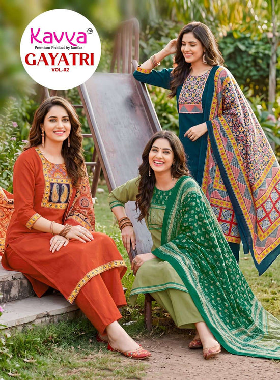 Kavya Gayatri Vol 2 Dhabu Cotton Kurti Pant Dupatta Set