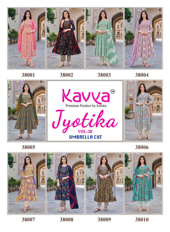 Kavya Jyotika Vol 38 Foil Print Kurti Pant Dupatta Set