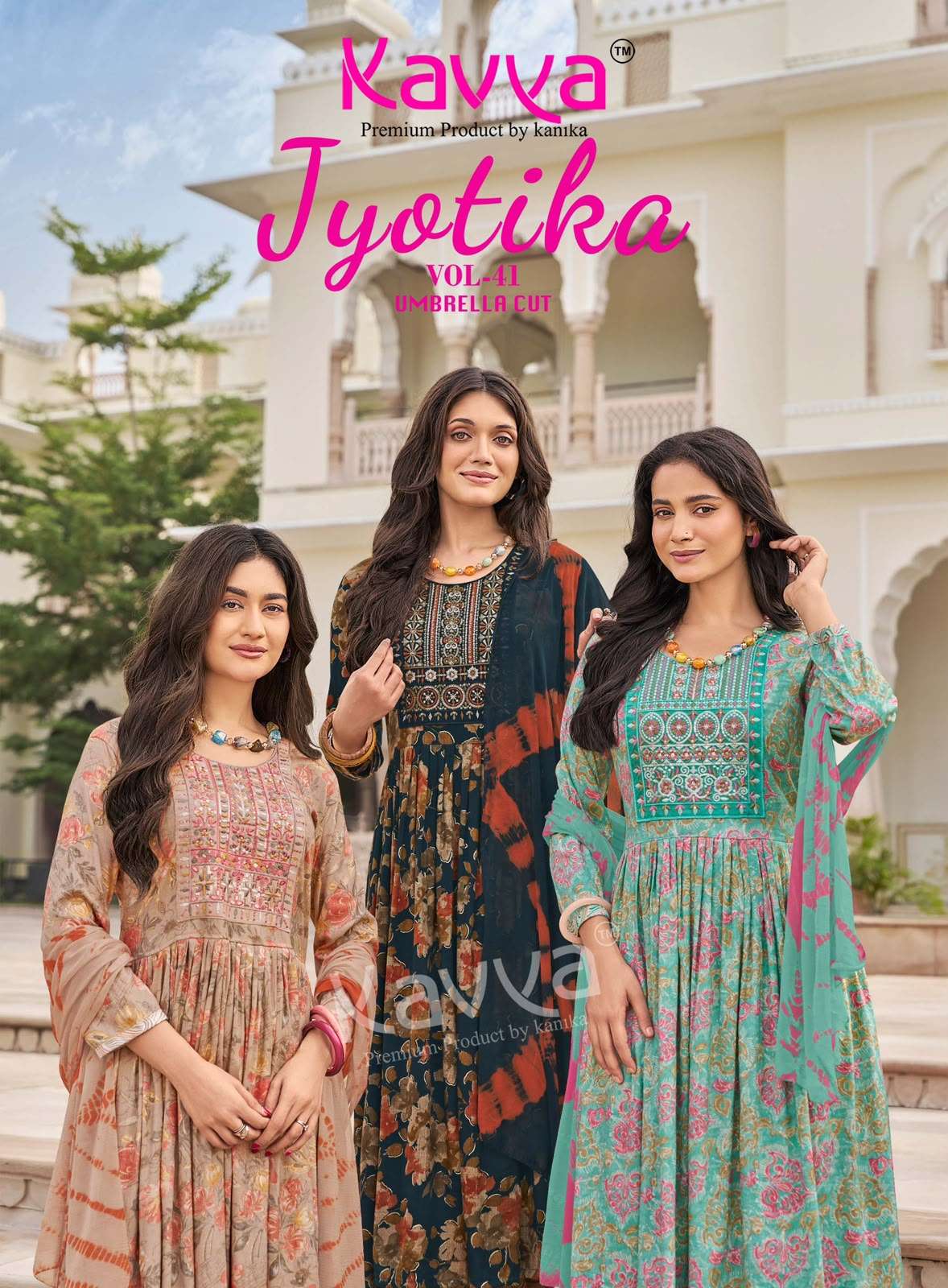 Kavya Jyotika Vol 41 Foil Print Kurti Pant Dupatta Set
