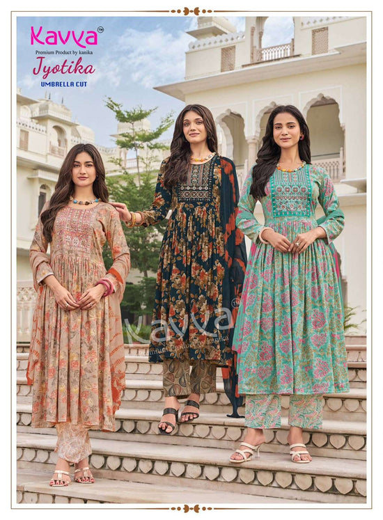 Kavya Jyotika Vol 41 Foil Print Kurti Pant Dupatta Set