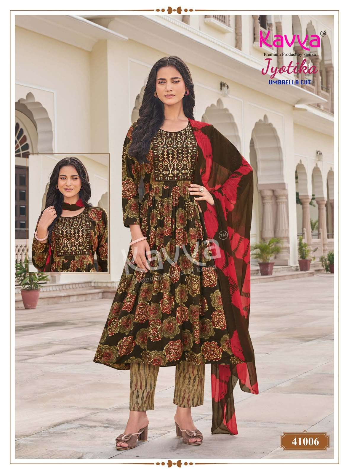 Kavya Jyotika Vol 41 Foil Print Kurti Pant Dupatta Set