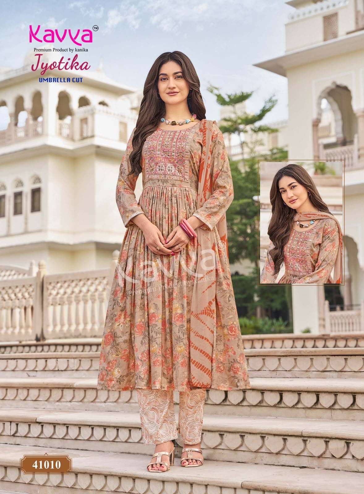 Kavya Jyotika Vol 41 Foil Print Kurti Pant Dupatta Set