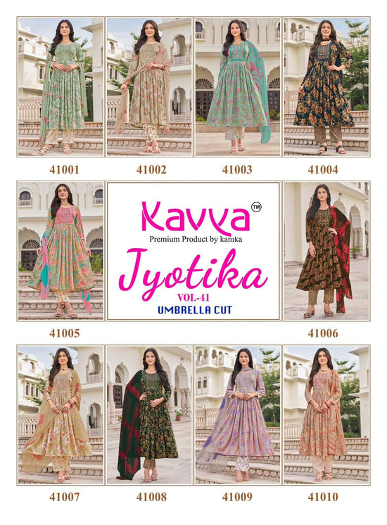 Kavya Jyotika Vol 41 Foil Print Kurti Pant Dupatta Set