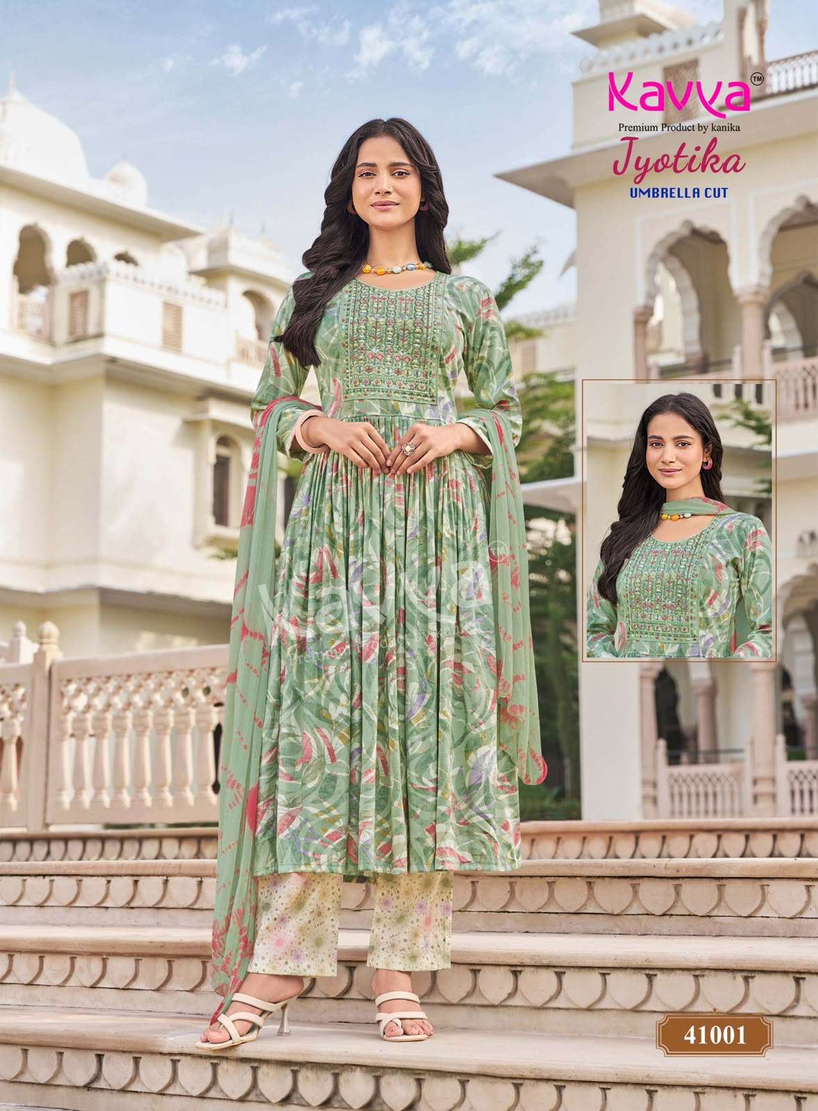 Kavya Jyotika Vol 41 Foil Print Kurti Pant Dupatta Set