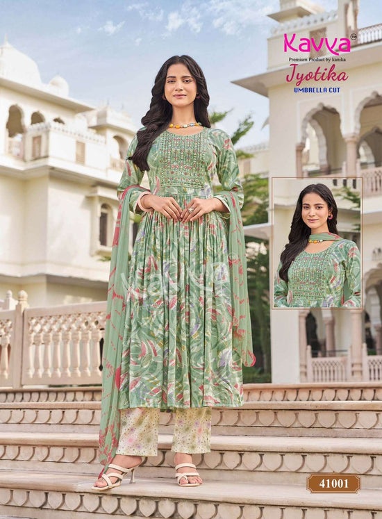 Kavya Jyotika Vol 41 Foil Print Kurti Pant Dupatta Set