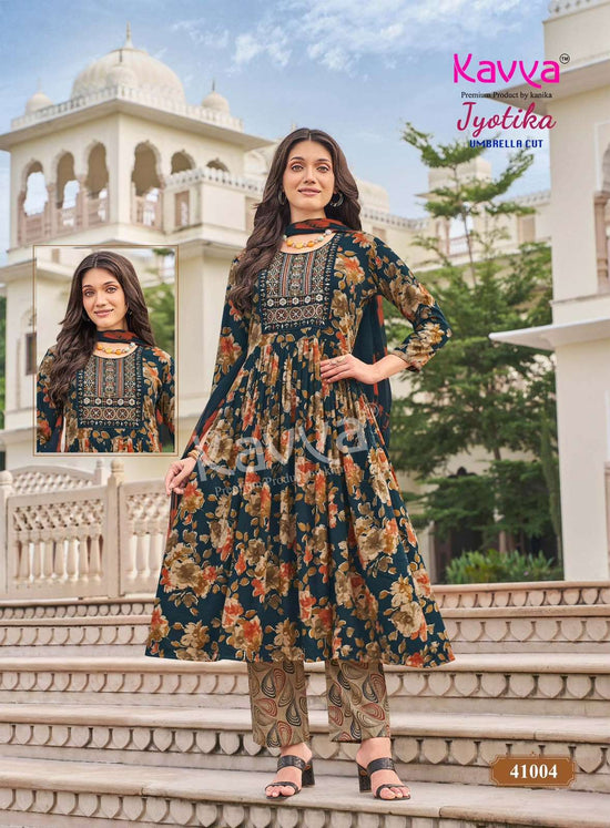 Kavya Jyotika Vol 41 Foil Print Kurti Pant Dupatta Set