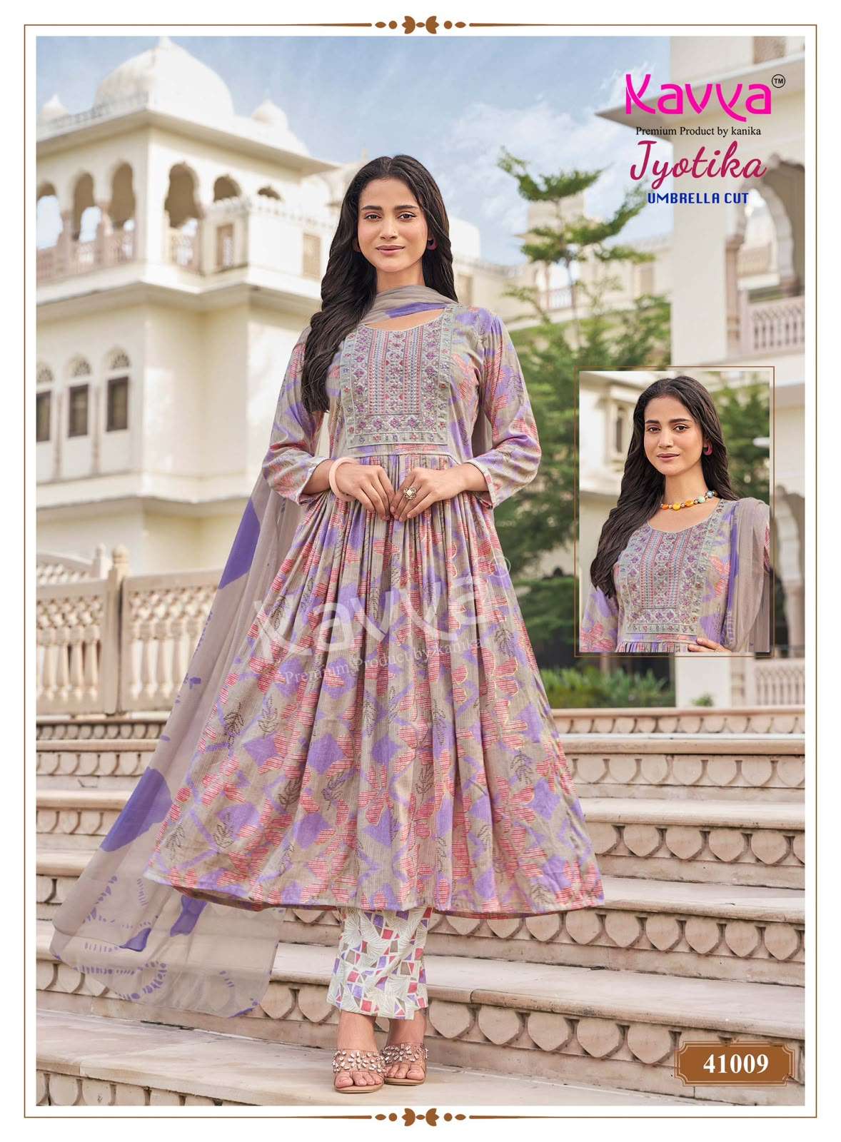 Kavya Jyotika Vol 41 Foil Print Kurti Pant Dupatta Set