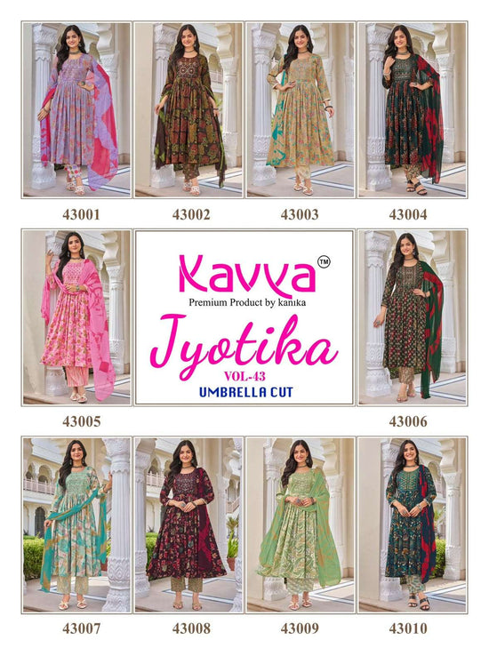 Kavya Jyotika Vol 43 Chiffon Embroidered Printed Salwar Suit Set