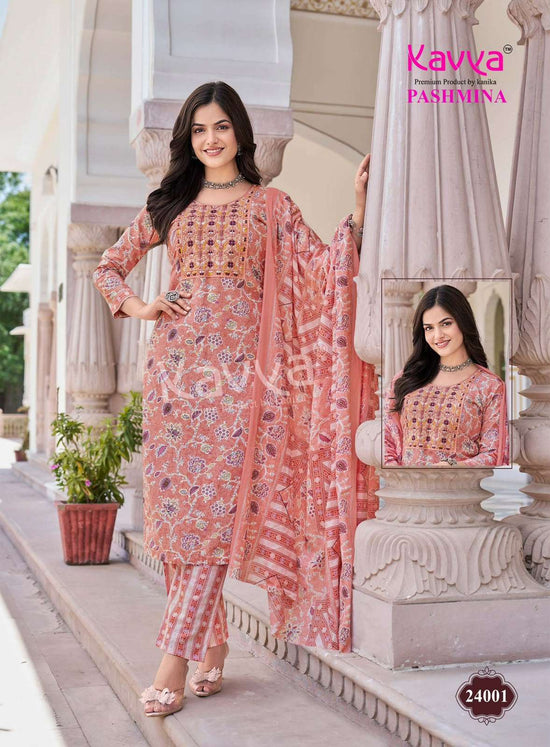 KAVYA PASHMINA VOL-24 Cotton Embroidered Ready To Wear Salwar Suit Set