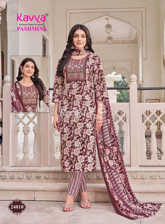 KAVYA PASHMINA VOL-24 Cotton Embroidered Ready To Wear Salwar Suit Set