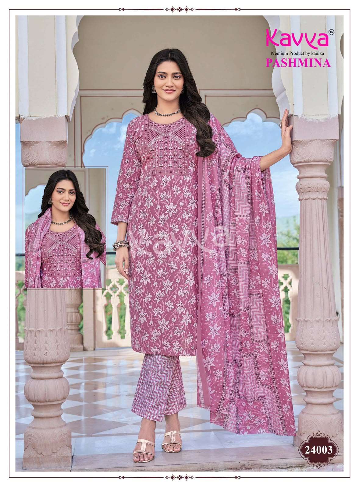KAVYA PASHMINA VOL-24 Cotton Embroidered Ready To Wear Salwar Suit Set