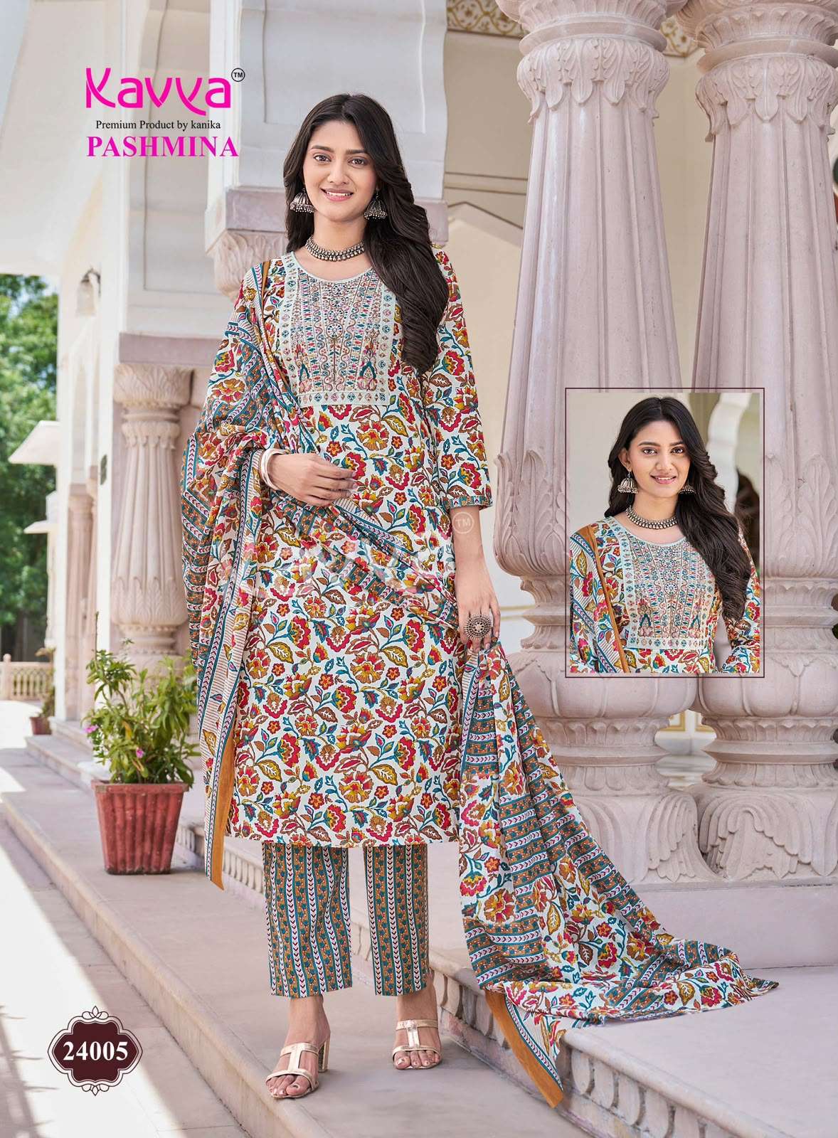 KAVYA PASHMINA VOL-24 Cotton Embroidered Ready To Wear Salwar Suit Set