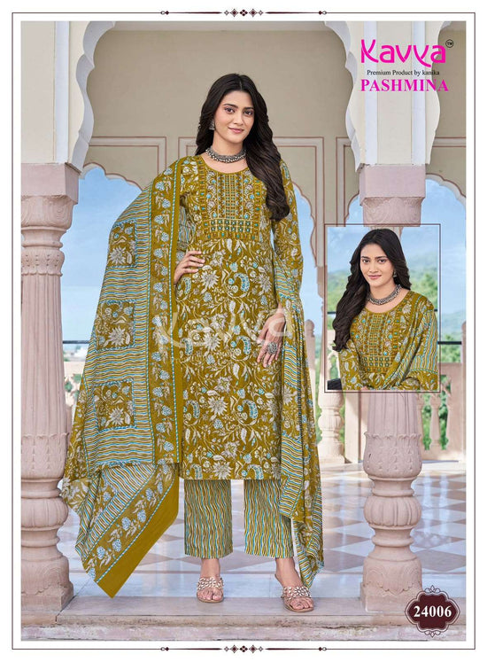 KAVYA PASHMINA VOL-24 Cotton Embroidered Ready To Wear Salwar Suit Set