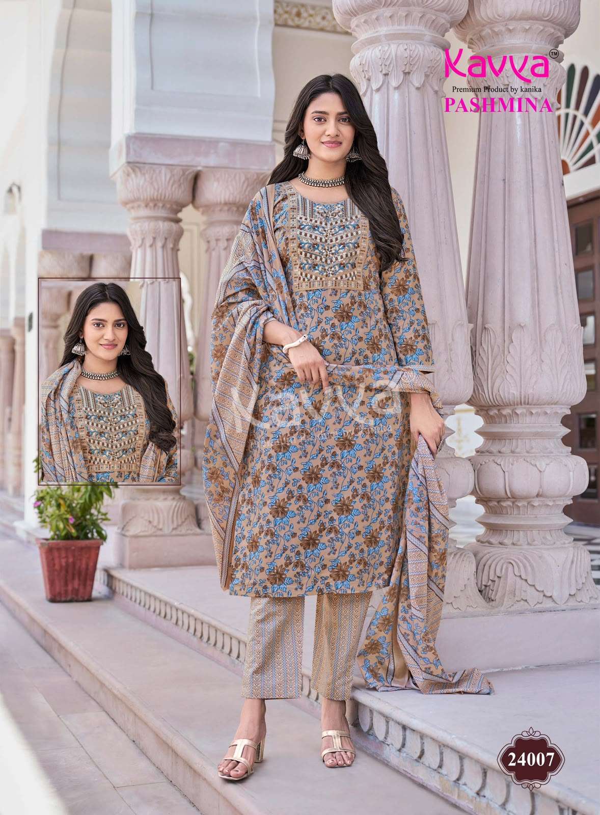 KAVYA PASHMINA VOL-24 Cotton Embroidered Ready To Wear Salwar Suit Set