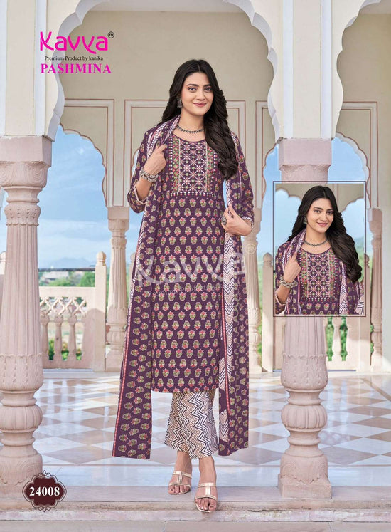 KAVYA PASHMINA VOL-24 Cotton Embroidered Ready To Wear Salwar Suit Set