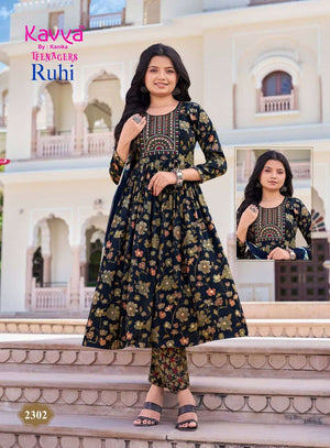 Kavya Suits Ruhi Vol 23 Foil Print Top Bottom Dupatta Set
