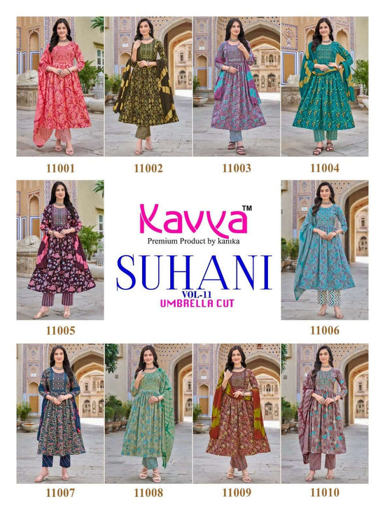 Kavya Suhani Vol 11 Viscose Feel Kurti Pant Dupatta Set - Amrah Wholesale