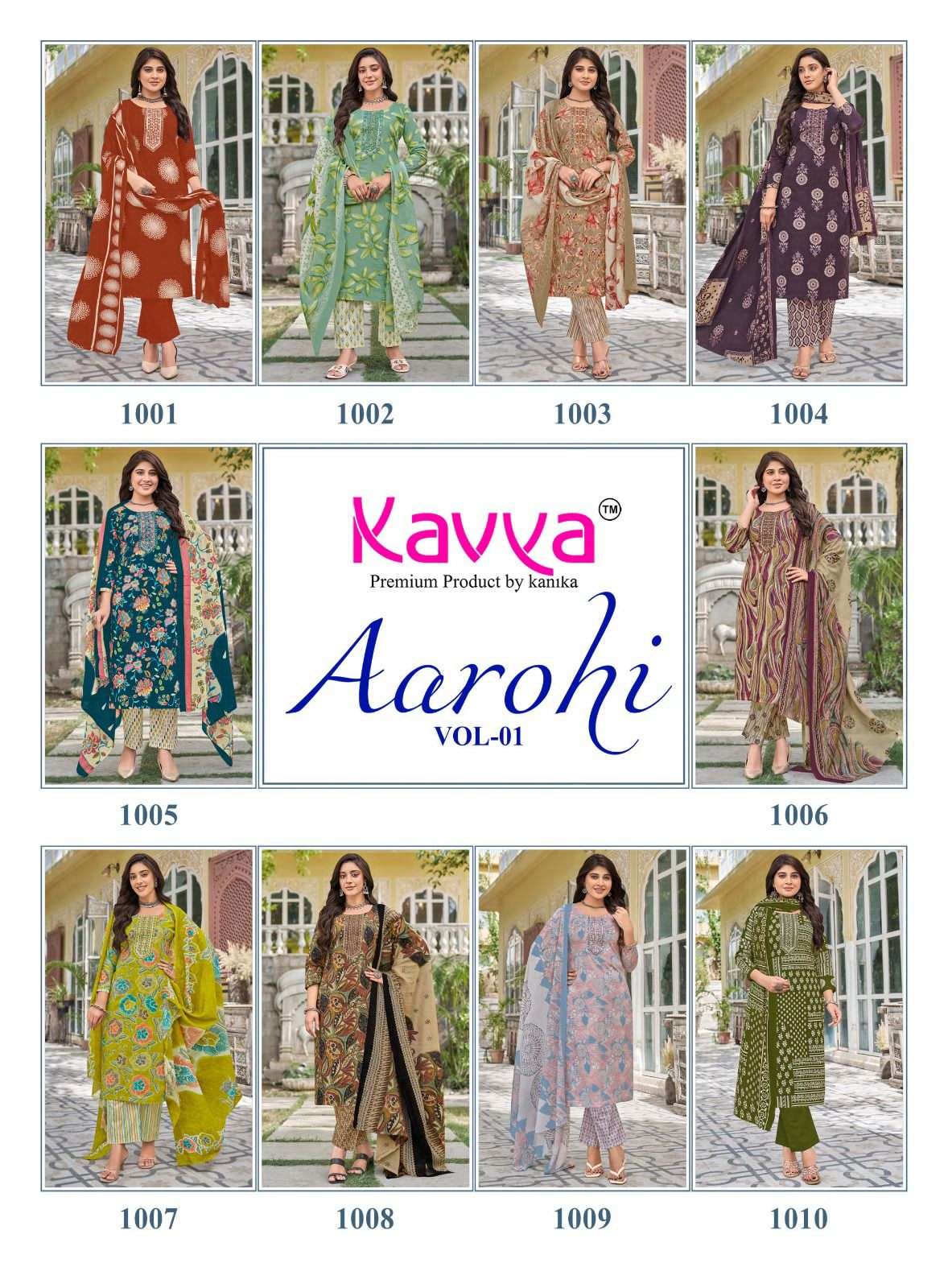 Kavya Suits Aarohi Vol 1 Pure Cotton Kurti Pant Dupatta Set - Amrah Wholesale