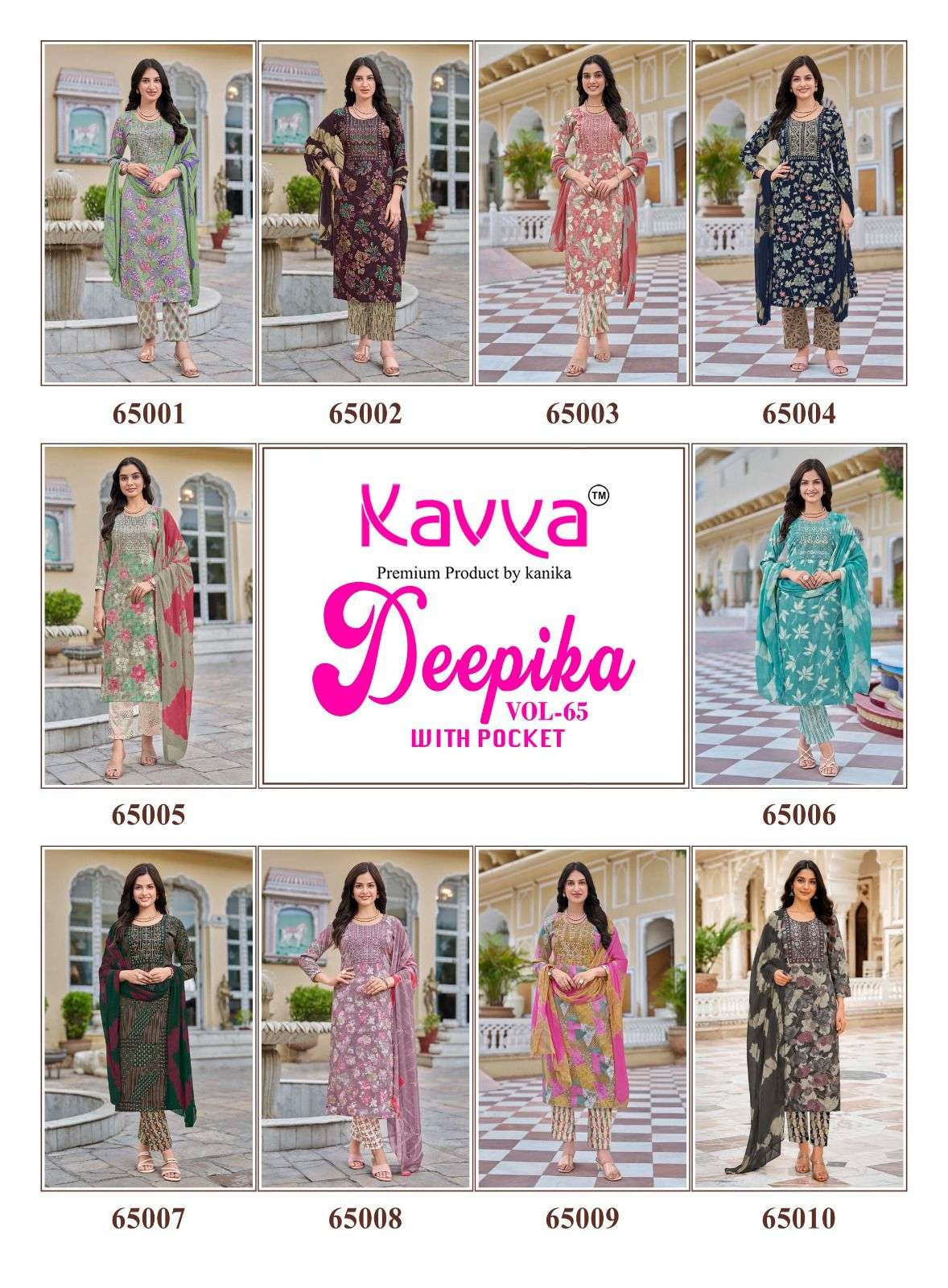 Kavya Suits Deepika Vol 65 Embroidered Kurti Pant Dupatta Set - Amrah Wholesale