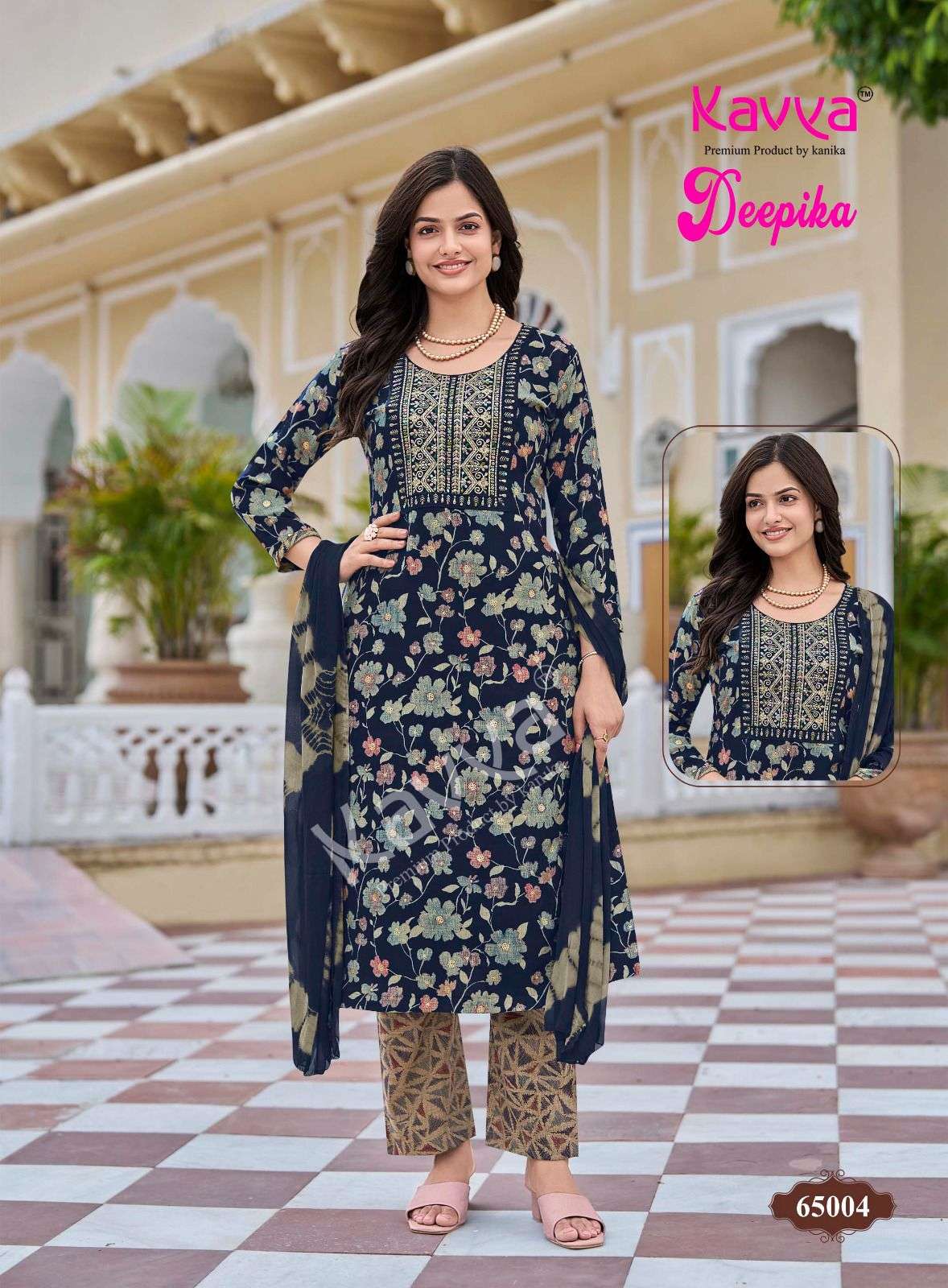 Kavya Suits Deepika Vol 65 Embroidered Kurti Pant Dupatta Set