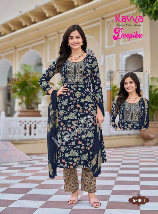 Kavya Suits Deepika Vol 65 Embroidered Kurti Pant Dupatta Set