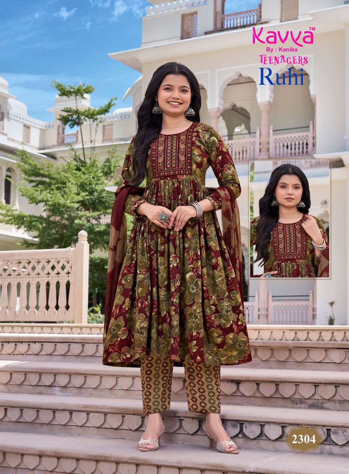 Kavya Suits Ruhi Vol 23 Foil Print Top Bottom Dupatta Set - Amrah Wholesale