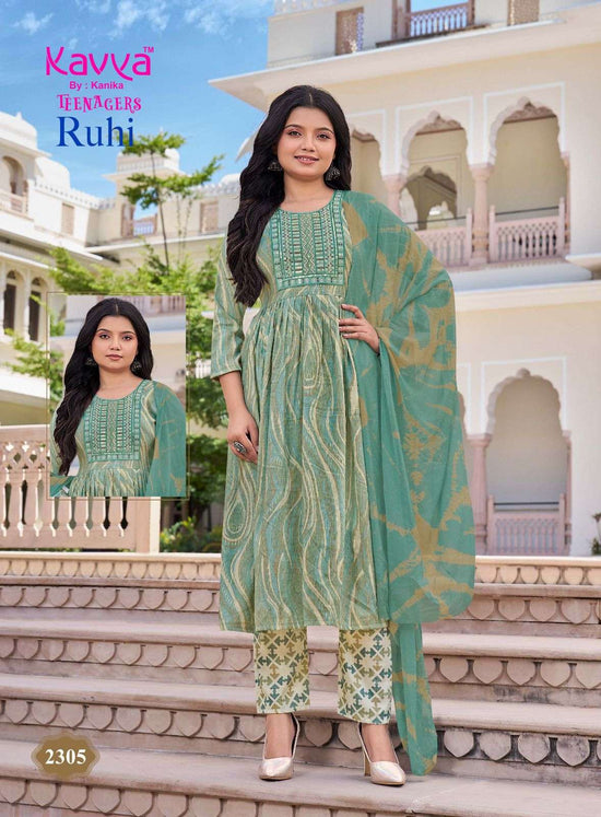 Kavya Suits Ruhi Vol 23 Foil Print Top Bottom Dupatta Set - Amrah Wholesale