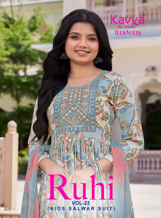 Kavya Suits Ruhi Vol 23 Foil Print Top Bottom Dupatta Set - Amrah Wholesale