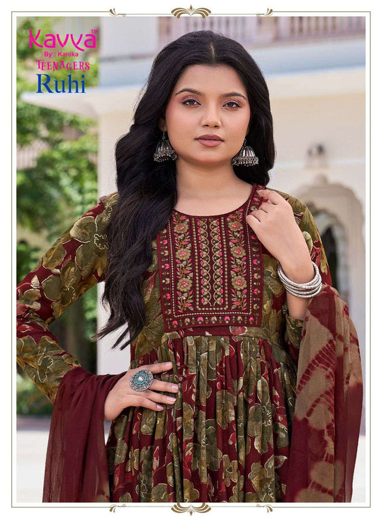 Kavya Suits Ruhi Vol 23 Foil Print Top Bottom Dupatta Set - Amrah Wholesale