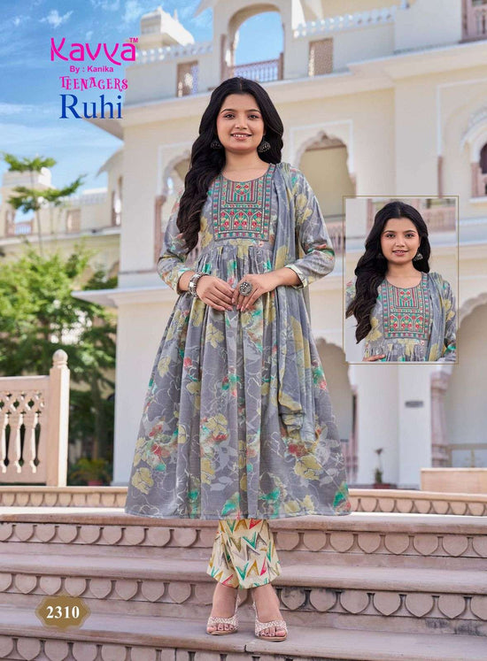 Kavya Suits Ruhi Vol 23 Foil Print Top Bottom Dupatta Set - Amrah Wholesale