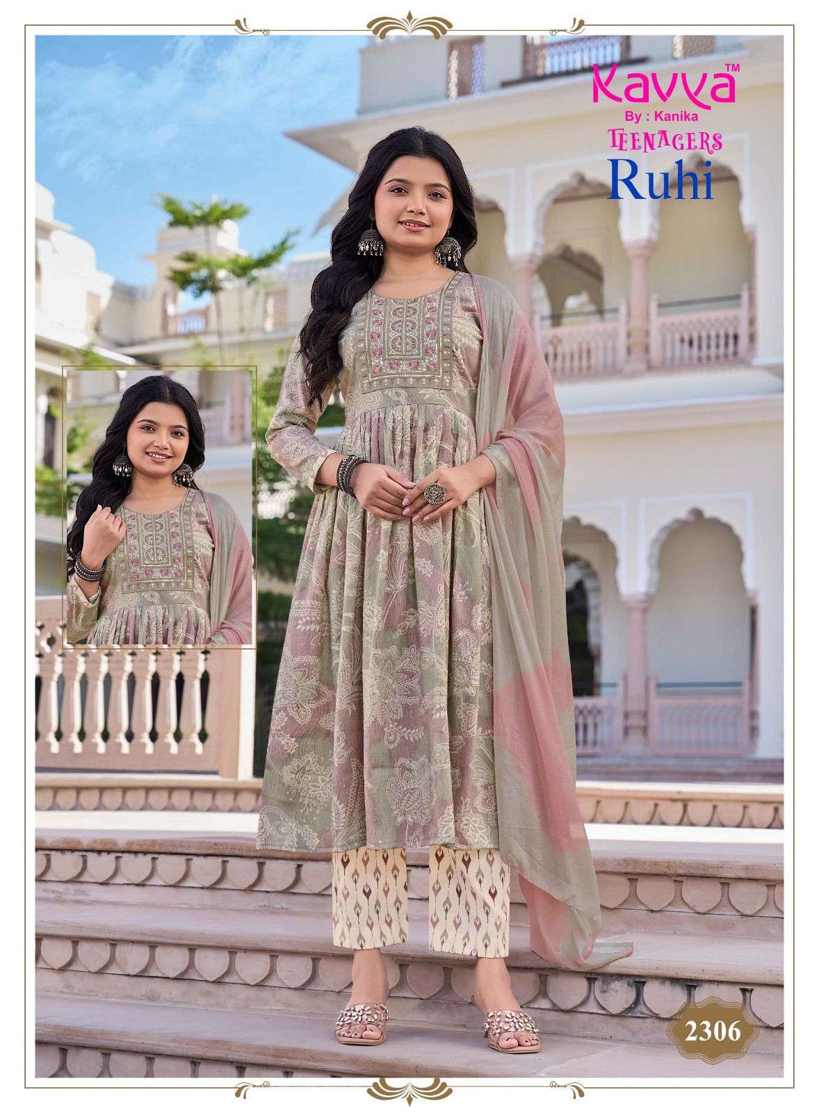 Kavya Suits Ruhi Vol 23 Foil Print Top Bottom Dupatta Set - Amrah Wholesale