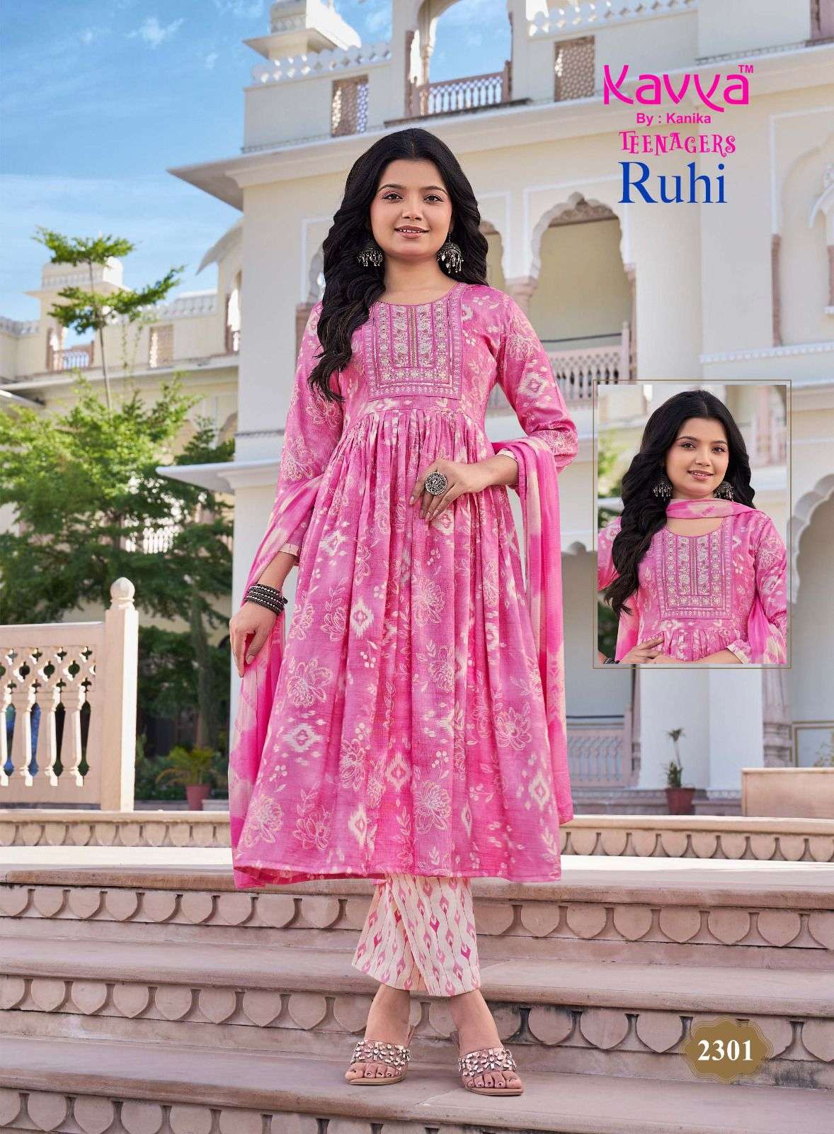Kavya Suits Ruhi Vol 23 Foil Print Top Bottom Dupatta Set - Amrah Wholesale