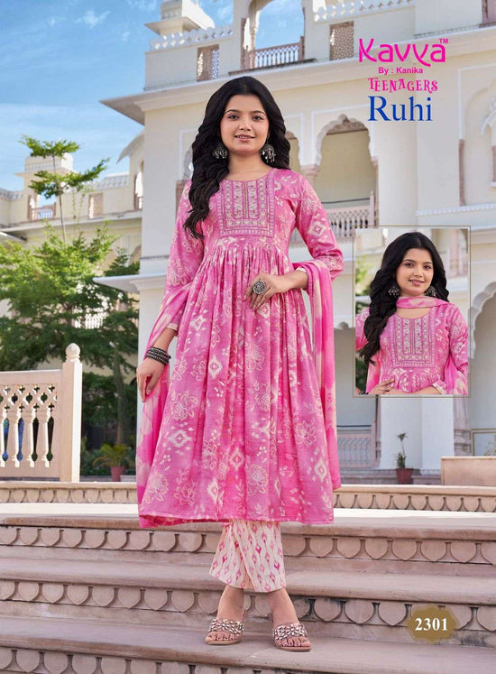 Kavya Suits Ruhi Vol 23 Foil Print Top Bottom Dupatta Set - Amrah Wholesale