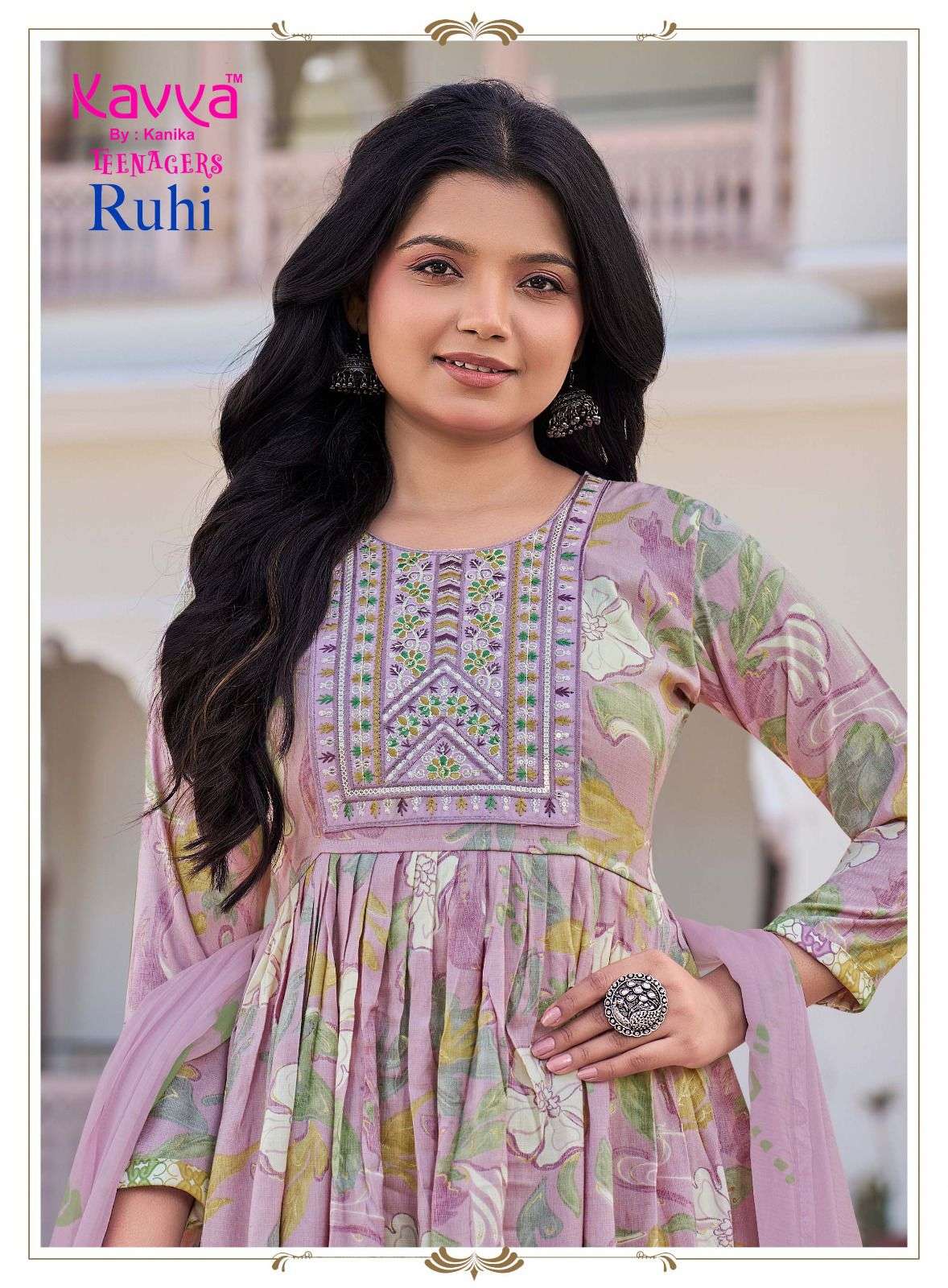 Kavya Suits Ruhi Vol 23 Foil Print Top Bottom Dupatta Set - Amrah Wholesale