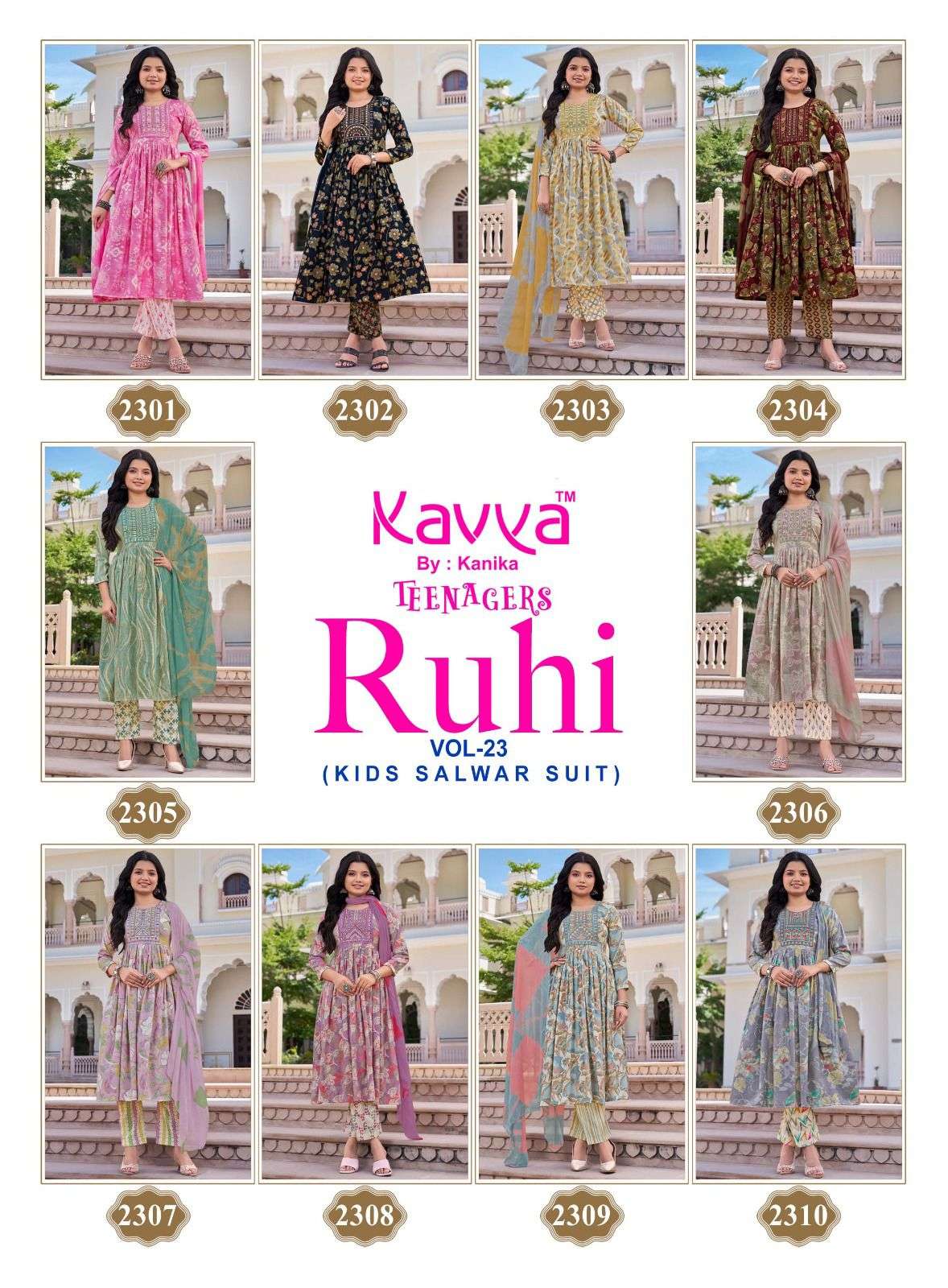 Kavya Suits Ruhi Vol 23 Foil Print Top Bottom Dupatta Set - Amrah Wholesale