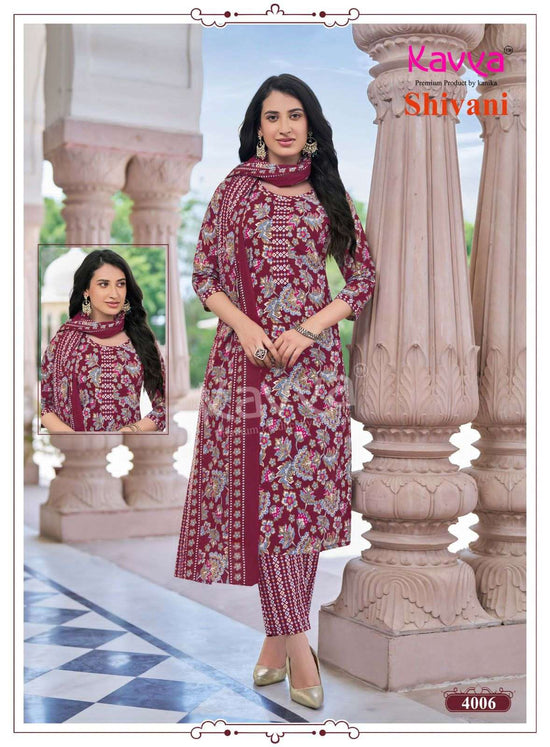 Kavya Suits Shivani Vol 4 Malaysian Cotton Kurti Pant Dupatta Set - Amrah Wholesale