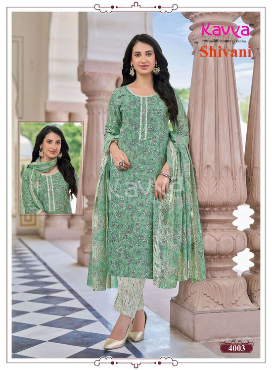 Kavya Suits Shivani Vol 4 Malaysian Cotton Kurti Pant Dupatta Set - Amrah Wholesale