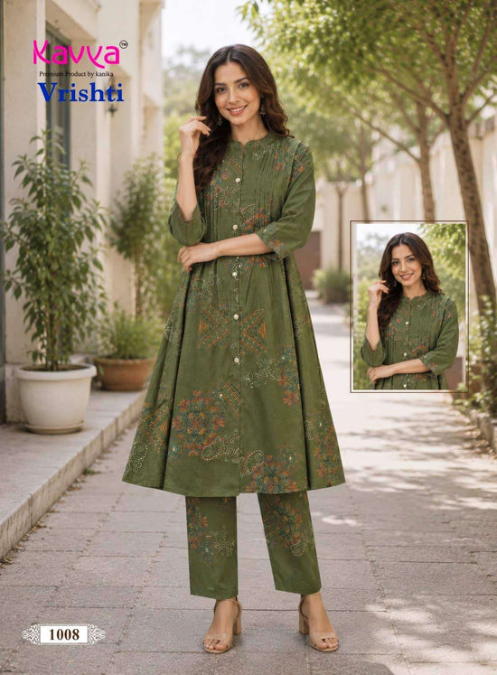 Kavya Vrishti Premium Cotton A-Line Kurti Pant Set
