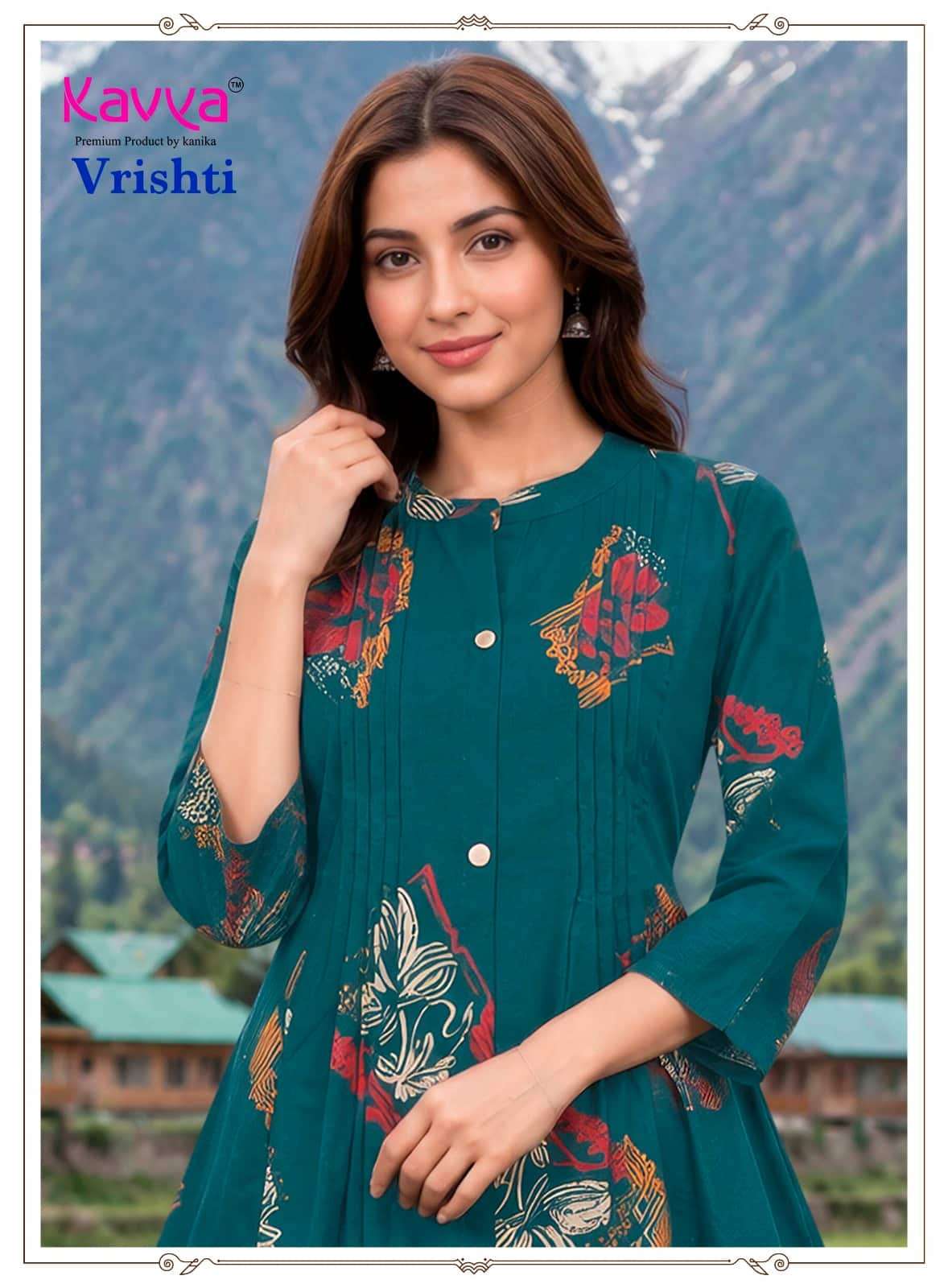 Kavya Vrishti Premium Cotton A-Line Kurti Pant Set