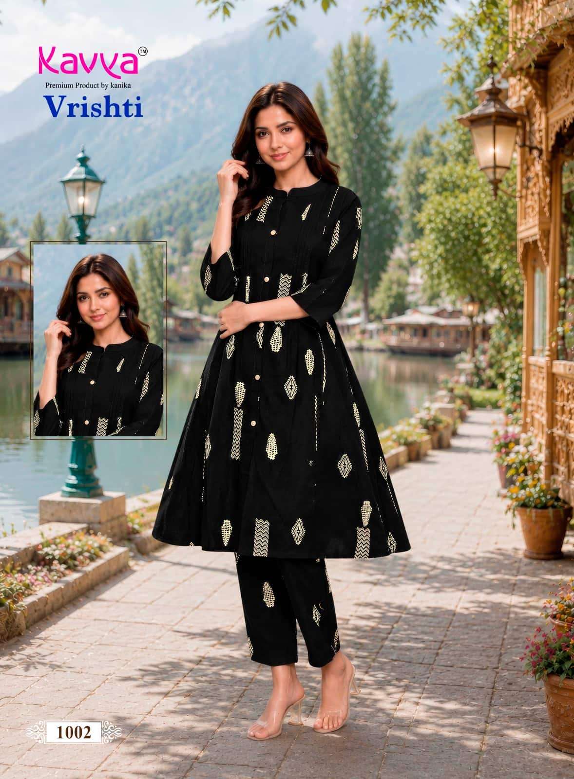Kavya Vrishti Premium Cotton A-Line Kurti Pant Set
