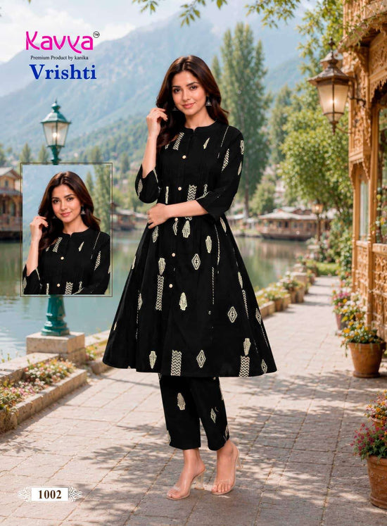 Kavya Vrishti Premium Cotton A-Line Kurti Pant Set