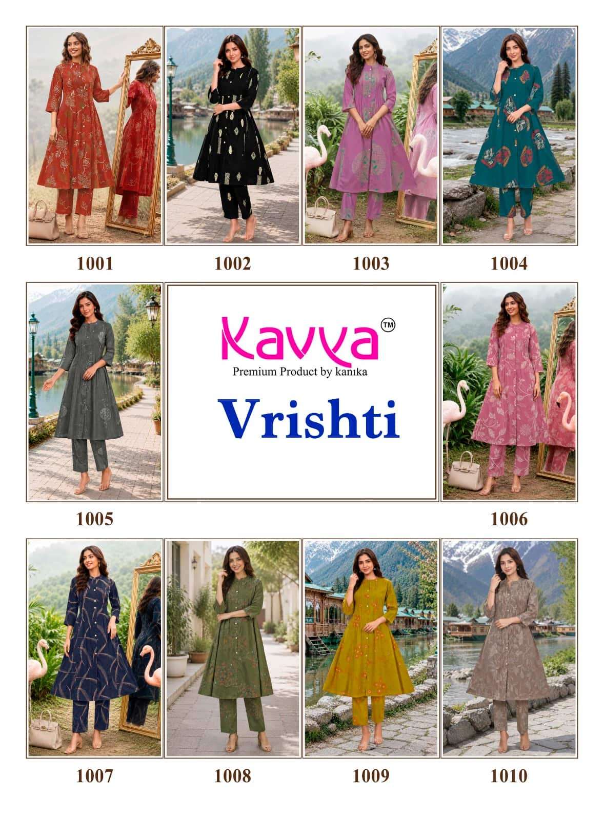 Kavya Vrishti Premium Cotton A-Line Kurti Pant Set