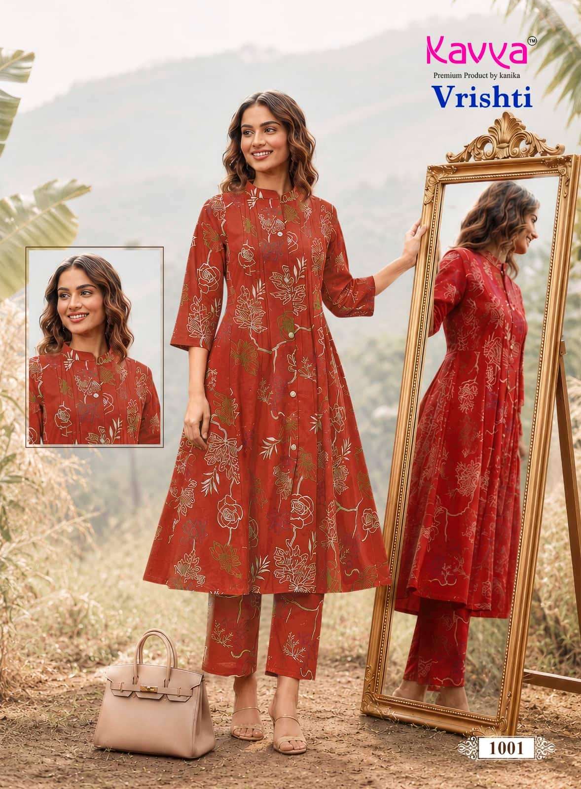 Kavya Vrishti Premium Cotton A-Line Kurti Pant Set