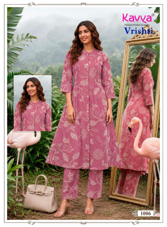 Kavya Vrishti Premium Cotton A-Line Kurti Pant Set