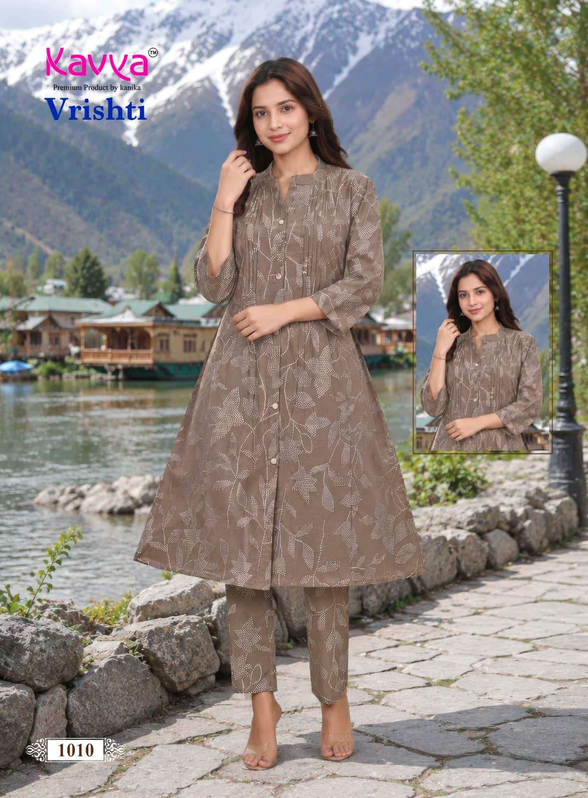Kavya Vrishti Premium Cotton A-Line Kurti Pant Set