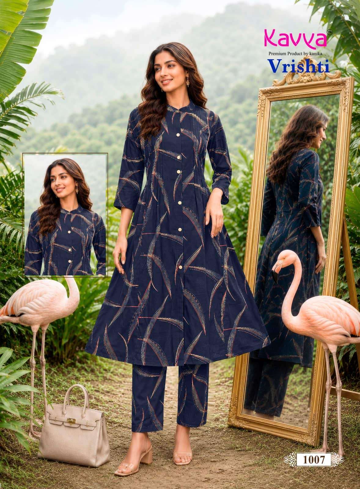 Kavya Vrishti Premium Cotton A-Line Kurti Pant Set
