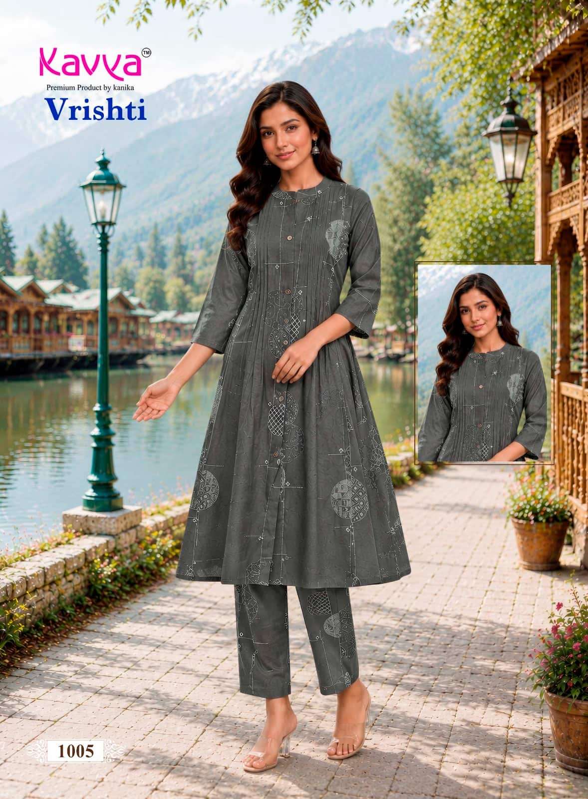 Kavya Vrishti Premium Cotton A-Line Kurti Pant Set