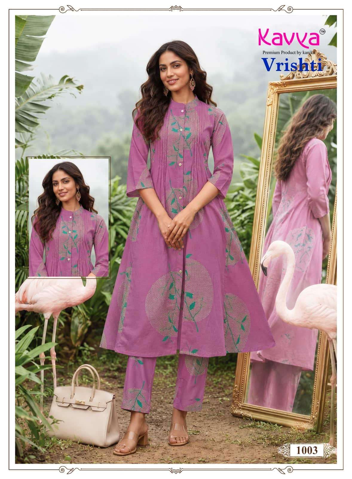 Kavya Vrishti Premium Cotton A-Line Kurti Pant Set