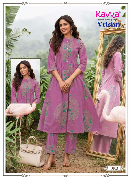 Kavya Vrishti Premium Cotton A-Line Kurti Pant Set